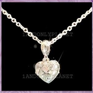 Just in💕NEW 925 Sterling Silver Heart & Bow Charm Necklace Pink Rhinestone